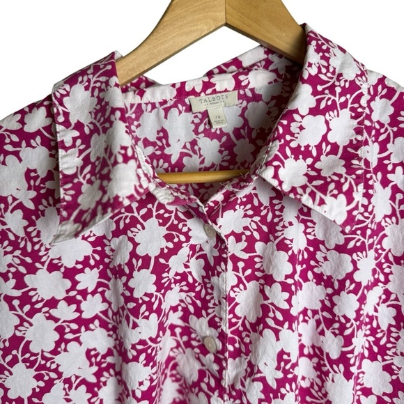 Talbots women’s long sleeve Floral Button-Up collared shirt Pink Size 2X - Picture 4 of 11